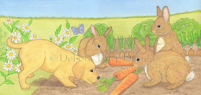 Puppy helping Rabbits