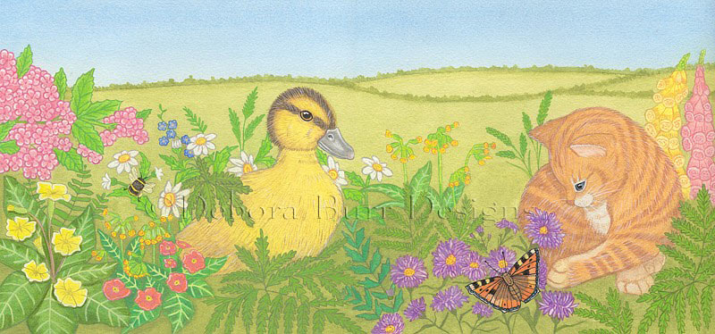 Kitten playing with a  butterfly